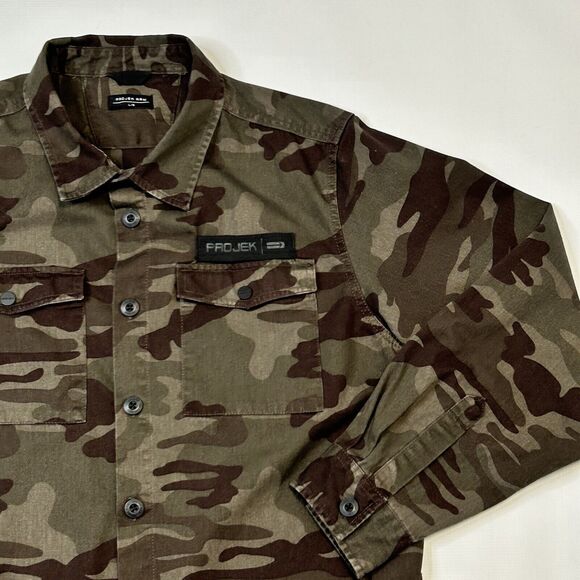 PROJEK RAW Men’s Large Camouflage Twill Trucker Shacket Army Military Jacket - Picture 3 of 10